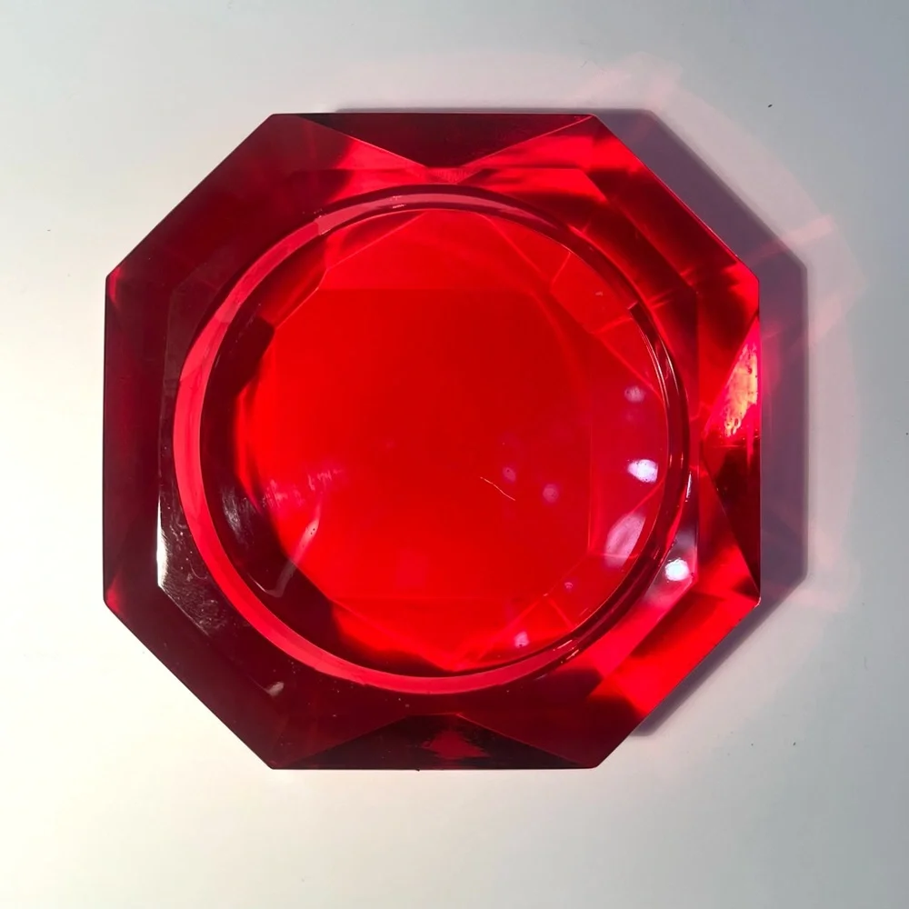 Restoration Hardware Crystal Pillar Candle Holder Diamond Shape Red or Holder